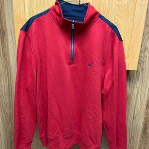 NAUTICA men’s red long sleeve fleece ¼ zip sweatshirt / size L